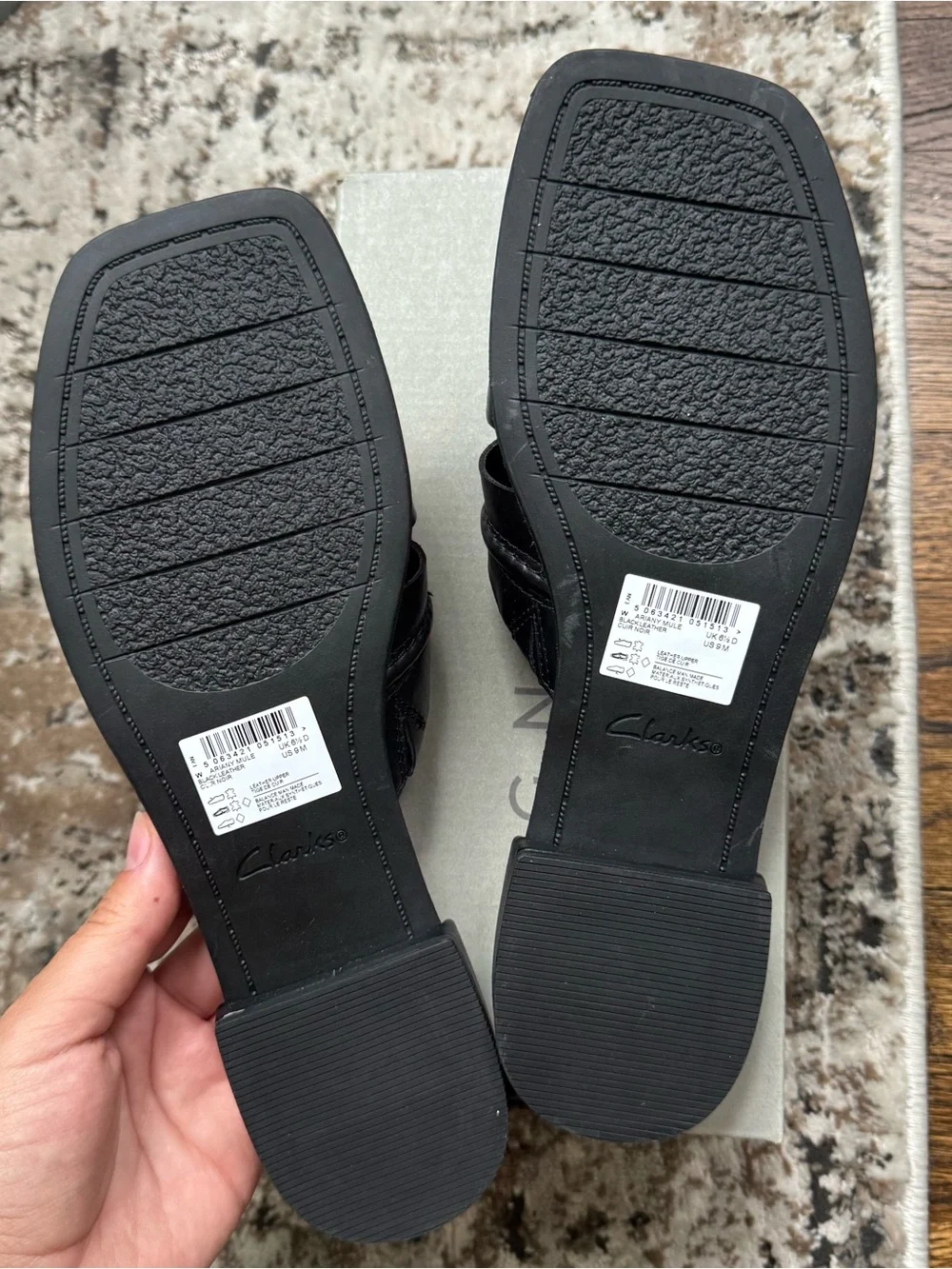 Clarks Black Leather Slide Sandals with Braided Straps
